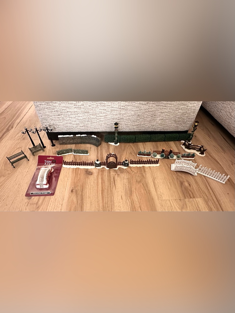 Christmas Village Accessories Lot – Benches, Fences, Bridges, Lamp Posts & More